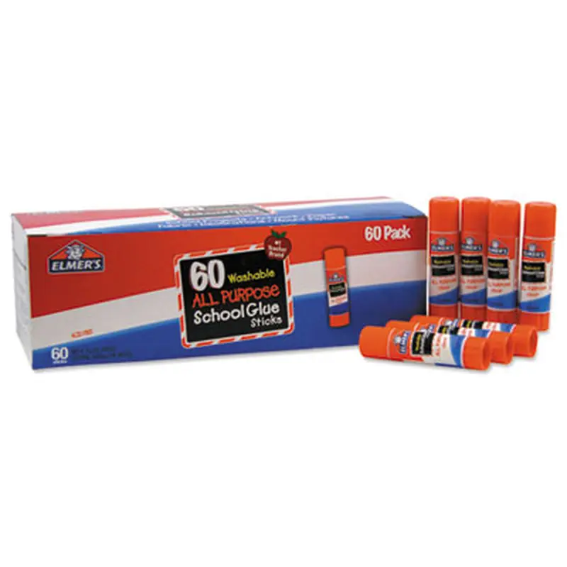 Washable School Glue Sticks, 0.24 oz, Applies and Dries Clear, 60/Box - Glue | Elmer's