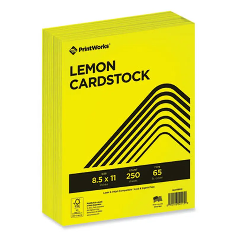 Color Cardstock, 65 lb Cover Weight, 8.5 x 11, Lemon Yellow, 250/Ream - Art & Design Paper | PrintWorks Professional