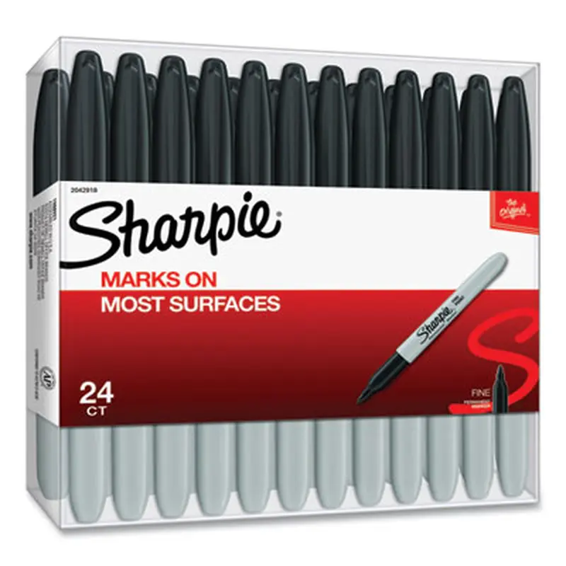 Fine Tip Permanent Marker, Fine Bullet Tip, Black, 24/Pack - Markers | Sharpie