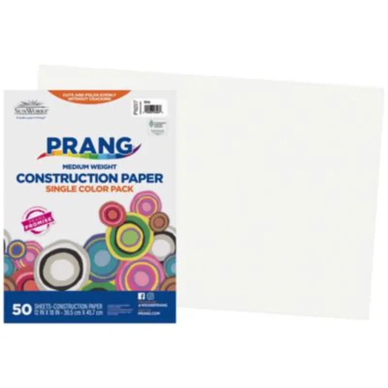 SunWorks Construction Paper, 50 lb Text Weight, 12 x 18, White, 50/Pack, 25 Packs/Carton - Art & Design Paper | Prang