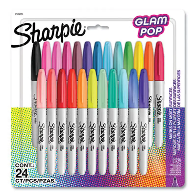 Fine Tip Permanent Marker, Fine Bullet Tip, Assorted 80s Glam Colors, 24/Pack - Markers | Sharpie