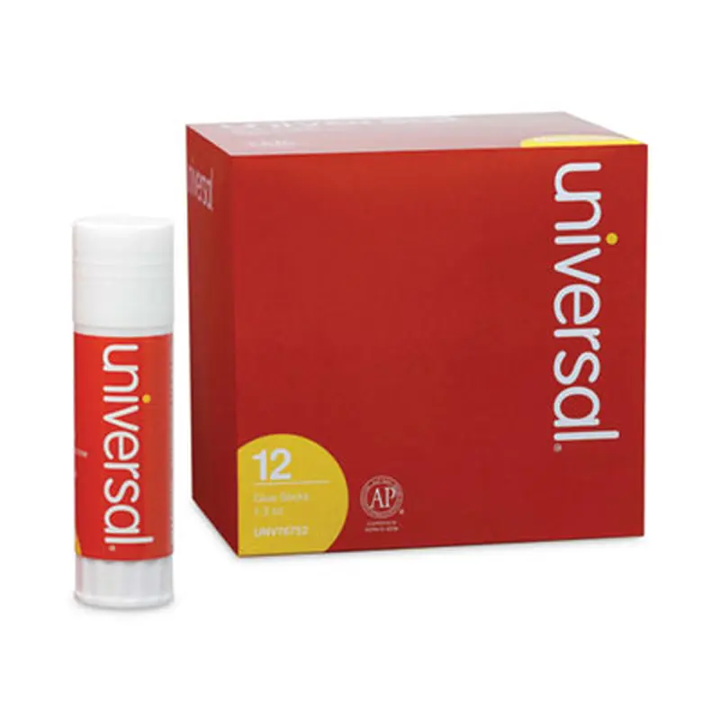 Glue Stick, 1.3 oz, Applies and Dries Clear, 12/Pack - Glue | Universal