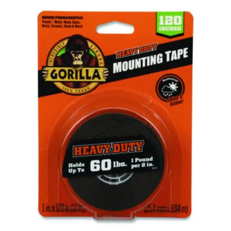 Heavy Duty Mounting Tape, Permanent, Holds Up to 60 lb (1 lb per 2 in), 1 x 120, Black - Mounting Tape | Gorilla