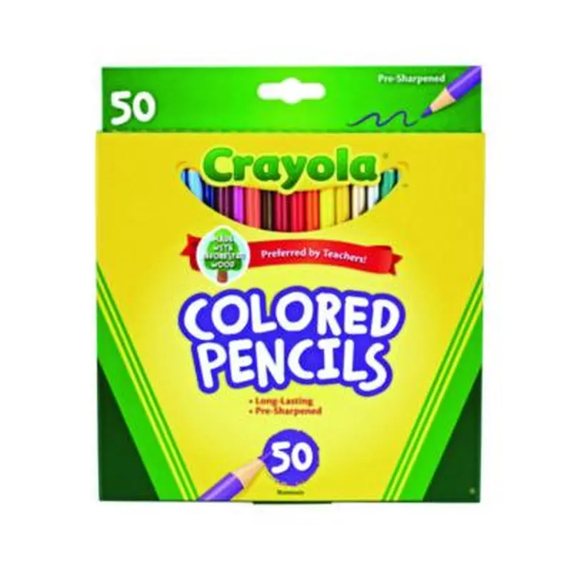 Long-Length Colored Pencil Set, 3.3 mm, 2B, Assorted Lead and Barrel Colors, 50/Box - Pencils | Crayola