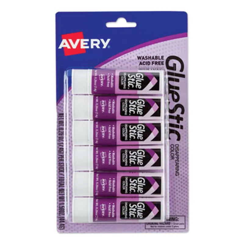 Permanent Glue Stic Value Pack, 0.26 oz, Applies Purple, Dries Clear, 6/Pack - Glue | Avery