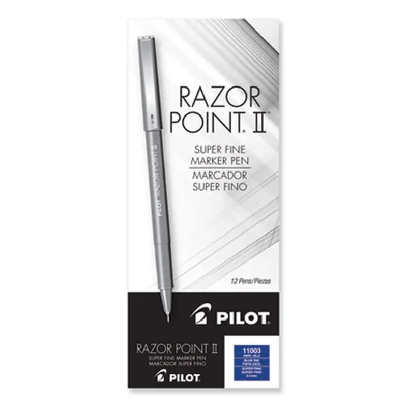 Razor Point II Super Fine Line Porous Point Pen, Stick, Super-Fine 0.2 mm, Blue Ink, Blue Barrel, Dozen - Pens | Pilot