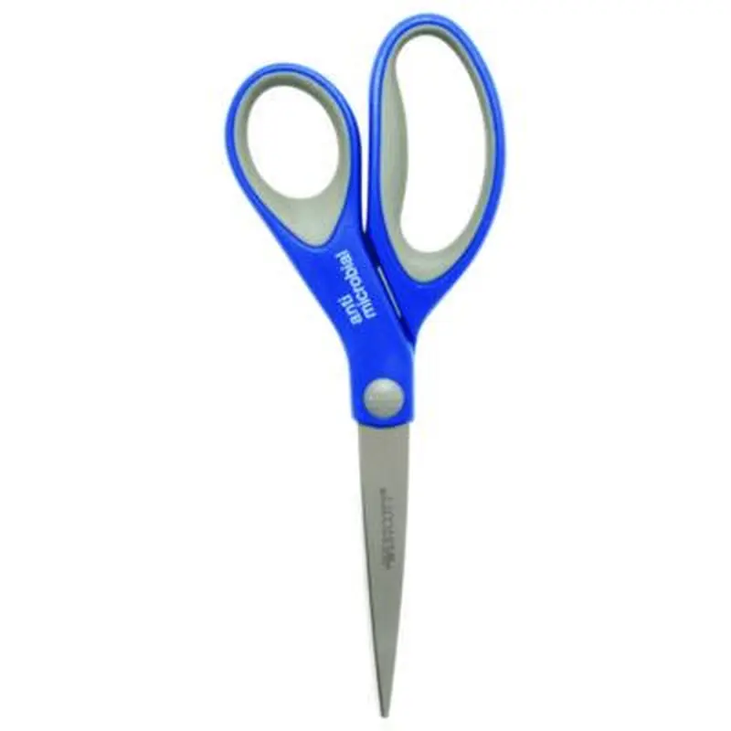 Scissors with Antimicrobial Protection, 8" Long, 3.25" Cut Length, Straight Blue/Gray Handle, 2/Pack - Scissors | Westcott