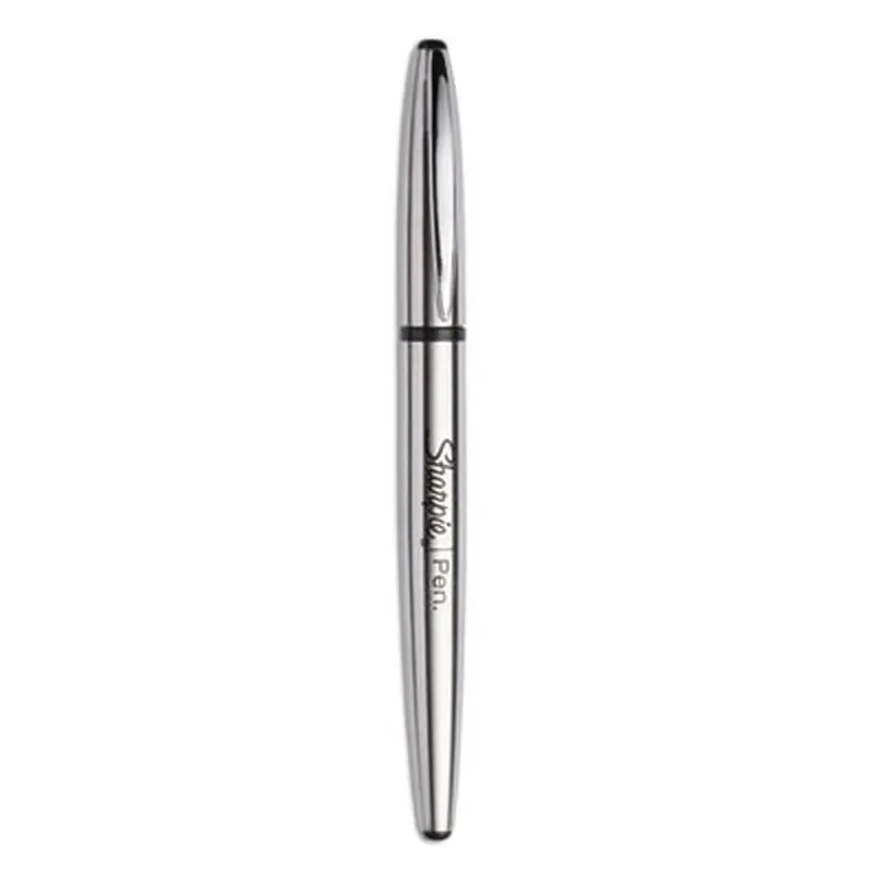 Stainless Steel Porous Point Pen, Stick, Fine 0.5 mm, Black Ink, Brushed Silver Barrel - Pens | Sharpie