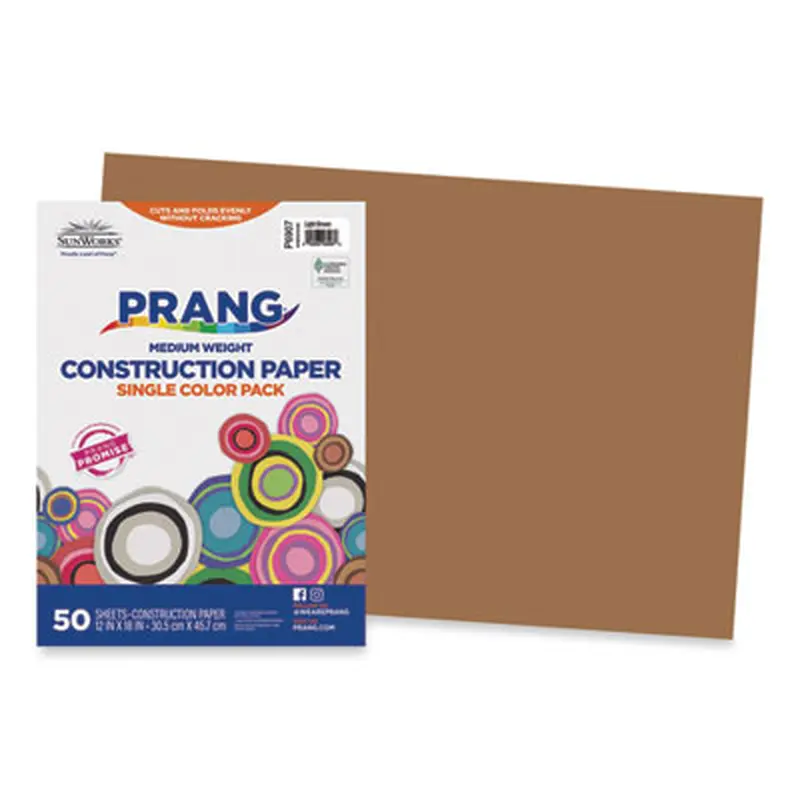 SunWorks Construction Paper, 50 lb Text Weight, 12 x 18, Light Brown, 50/Pack - Art & Design Paper | Prang