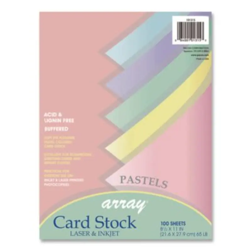 Array Card Stock, 65 lb Cover Weight, 8.5 x 11, Assorted Pastel Colors, 100/Pack - Art & Design Paper | Pacon