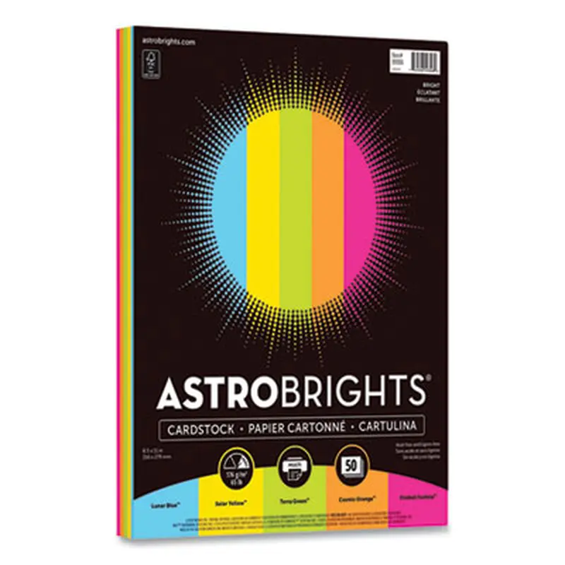 Color Cardstock, 65 lb Cover Weight, 8.5 x 11, Assorted Bright Colors, 50/Pack - Art & Design Paper | Astrobrights