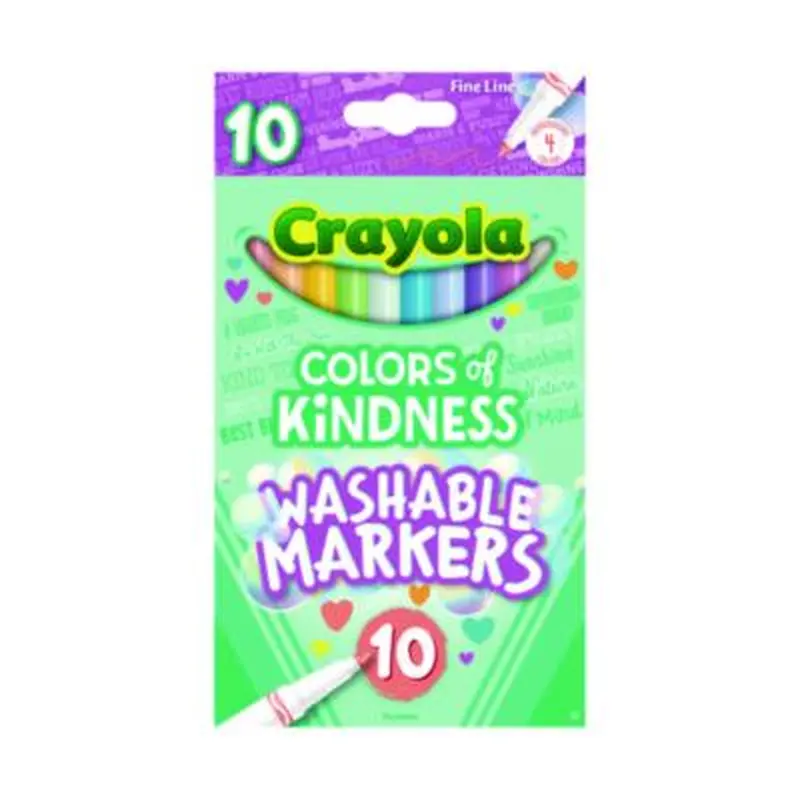 Colors of Kindness Fine Line Washable Markers, Fine Bullet Tip, Assorted Colors, 10/Box - Markers | Crayola