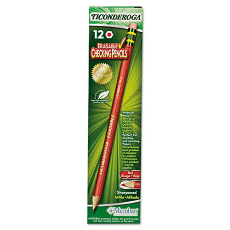 Erasable Colored Pencils, 2.6 mm, 2B, Carmine Red Lead, Carmine Red Barrel, 12/Pack - Pencils | Ticonderoga