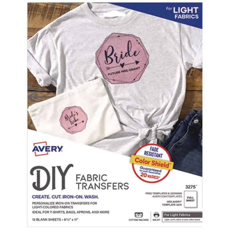 Fabric Transfers, 8.5 x 11, White, 12/Pack - Art & Design Paper | Avery