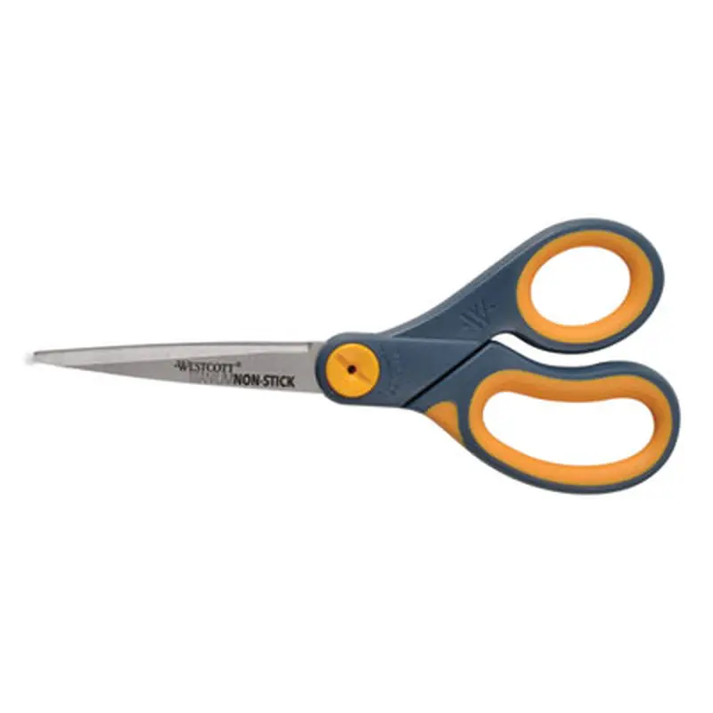 Non-Stick Titanium Bonded Scissors, 8" Long, 3.25" Cut Length, Straight Gray/Yellow Handle, 3/Pack - Scissors | Westcott
