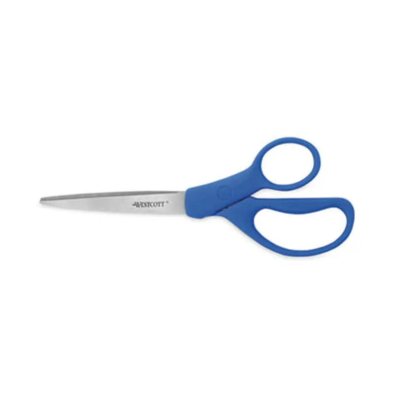 Preferred Line Stainless Steel Scissors, 8" Long, 3.5" Cut Length, Straight Blue Handle, 2/Pack - Scissors | Westcott