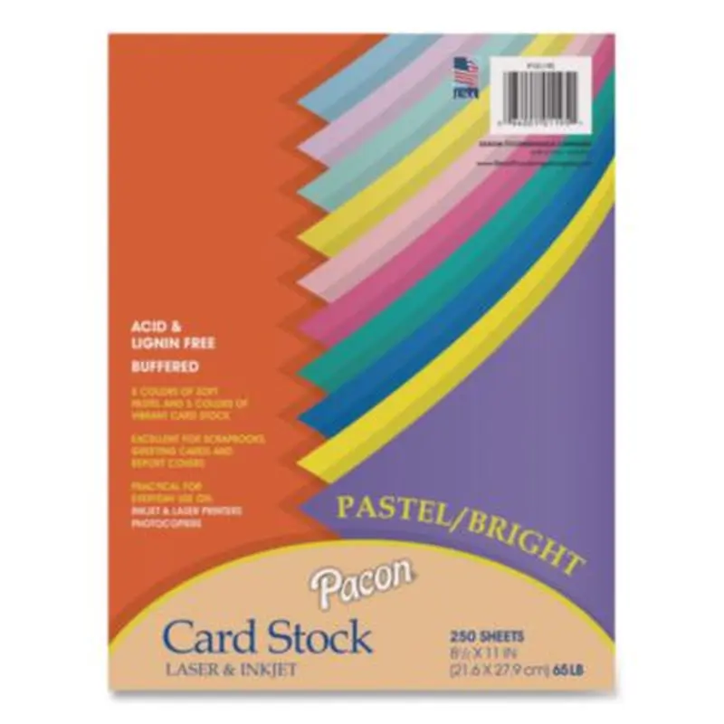 Array Card Stock, 65 lb Cover Weight, 8.5 x 11, Assorted, 250/Pack - Art & Design Paper | Pacon