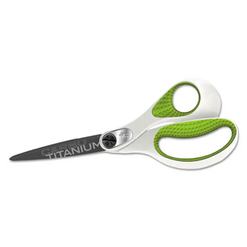 CarboTitanium Bonded Scissors, 8" Long, 3.25" Cut Length, Straight White/Green Handle - Scissors | Westcott
