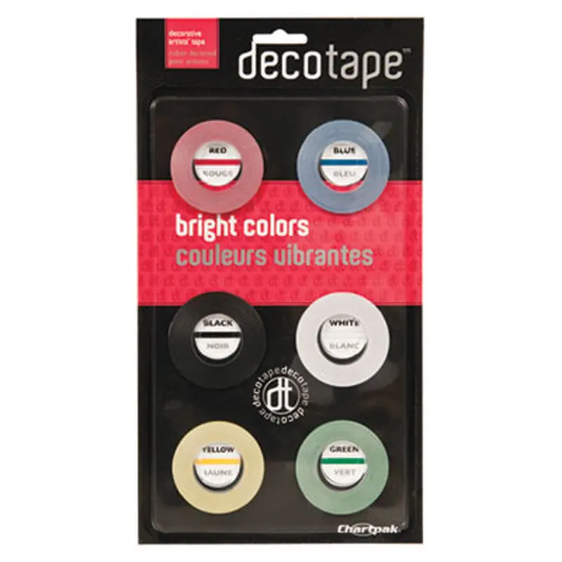Deco Bright Decorative Tape, 1" Core, 0.13" x 27 ft, Assorted Colors, 6/Box - Crafting Tape | Chartpak