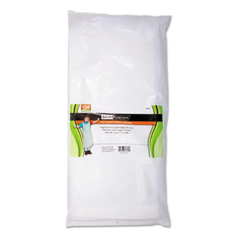 Disposable Apron, Polypropylene, One Size Fits All, White, 100/Pack - Smocks & Aprons | Baumgartens
