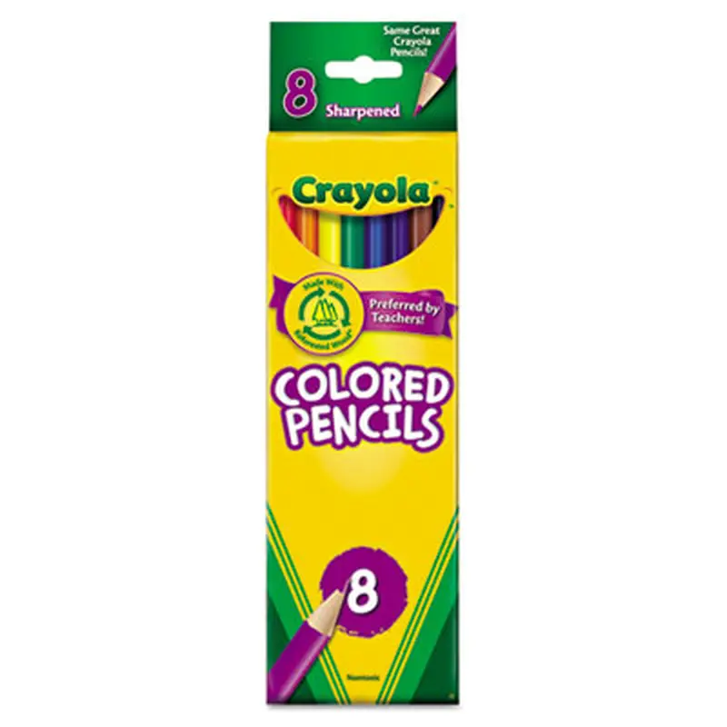 Long-Length Colored Pencil Set, 3.3 mm, 2B, Assorted Lead and Barrel Colors, 8/Pack - Pencils | Crayola