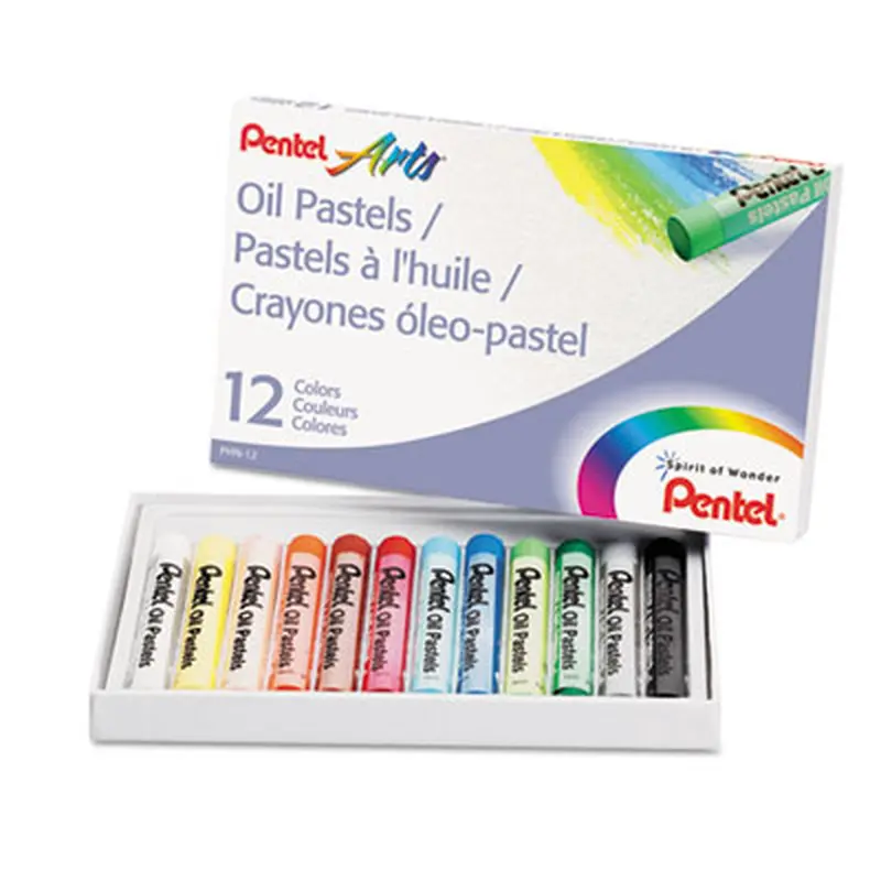 Oil Pastel Set With Carrying Case, 12 Assorted Colors, 0.38" dia x 2.38", 12/Set - Oil Pastels | Pentel
