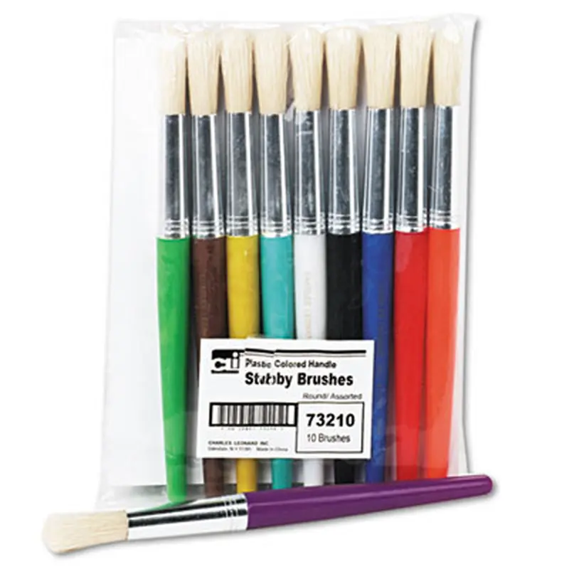 Stubby Brush Set, Natural Bristle, Round Profile, 10/Set - Paint Supplies | Charles Leonard