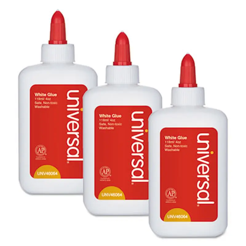 Washable White Glue, 4 oz, Dries Clear, 3/Pack - Glue | Universal