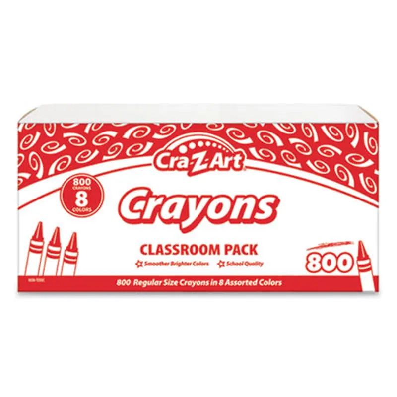 Crayons Classpack with Compartmentalized Storage Box, Regular Size, 8 Assorted Colors, 800/Pack - Crayons | Cra-Z-Art