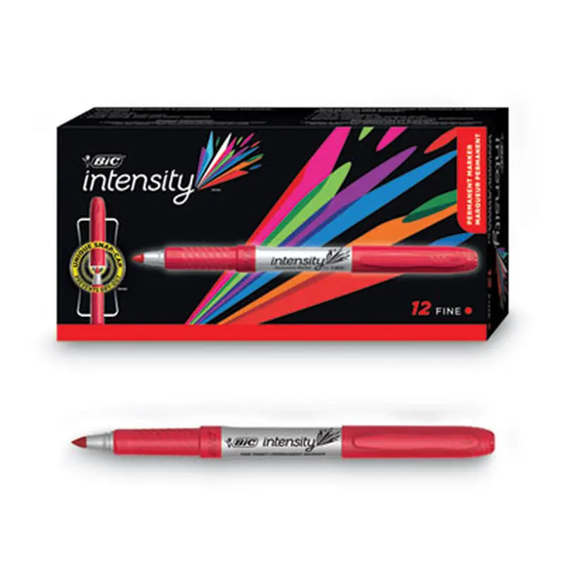 Intensity Fine Tip Permanent Marker, Fine Bullet Tip, Rambunctious Red, Dozen - Markers | BIC