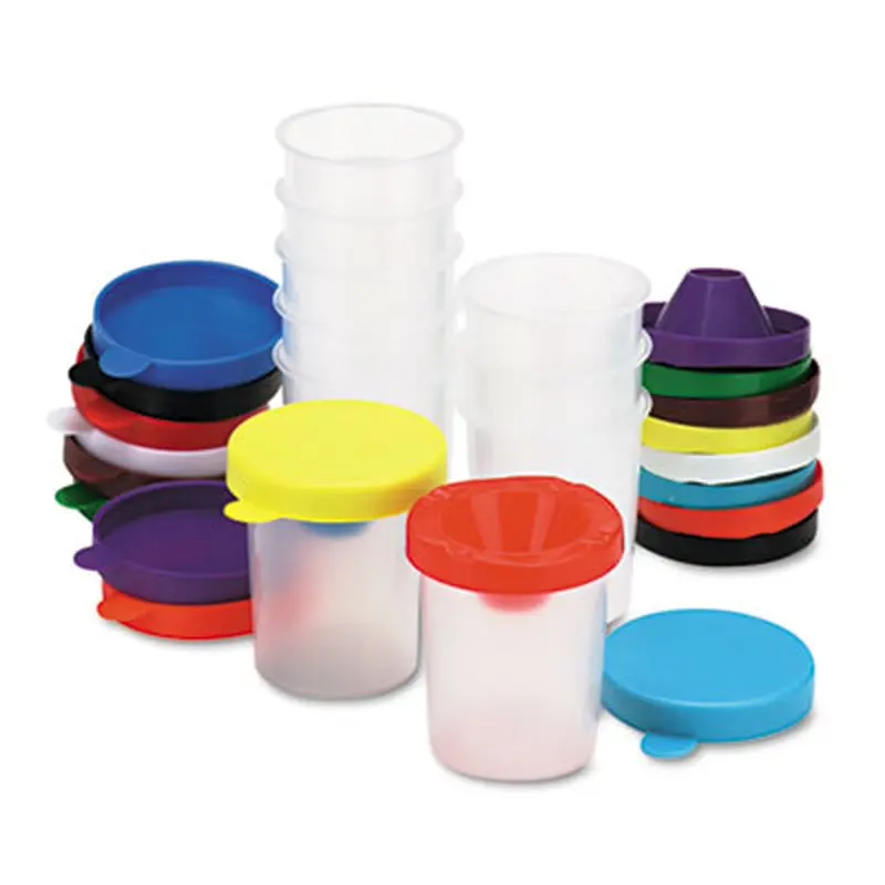 No-Spill Paint Cups, Assorted Color Lids/Cear Cups, 10/Set - Paint Supplies | Creativity Street