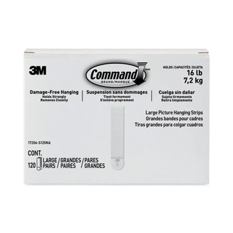 Picture Hanging Strips, Value Pack, Large, Removable, Holds Up to 16 lbs, 0.75 x 3.65, White, 120 Pairs/Pack - Mounting Tape | Command