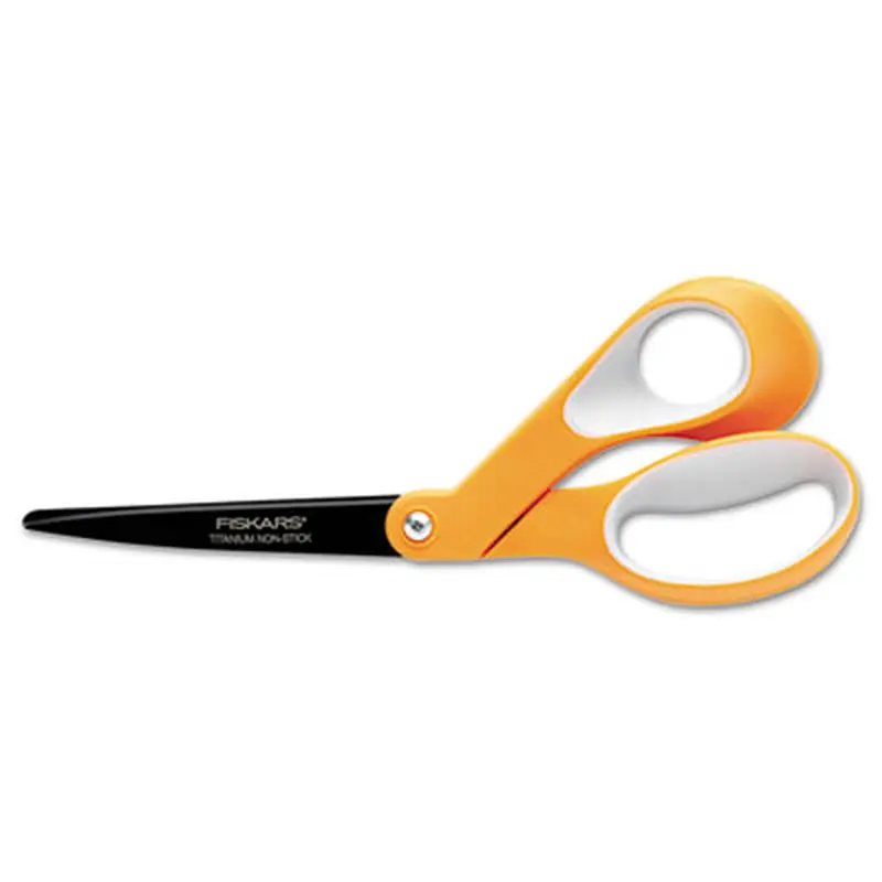 Premier Non-Stick Titanium Softgrip Scissors, 8" Long, 3.1" Cut Length, Offset Orange/Gray Handle - Scissors | Fiskars