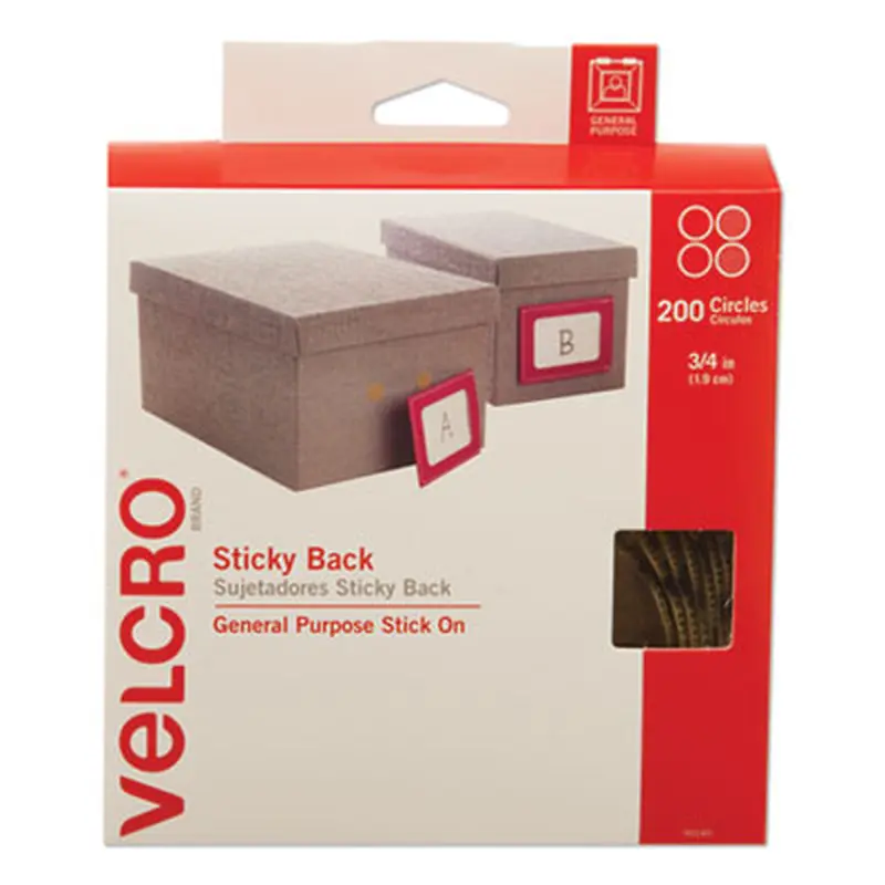Sticky-Back Fasteners with Dispenser Box, Removable Adhesive, 0.75" dia, Beige, 200/Roll - Hook & Loop Fasteners | VELCRO Brand