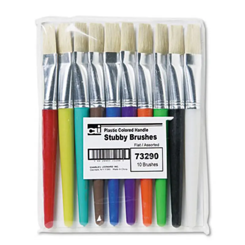 Stubby Brush Set, Natural Bristle, Flat Profile, 10/Set - Paint Supplies | Charles Leonard