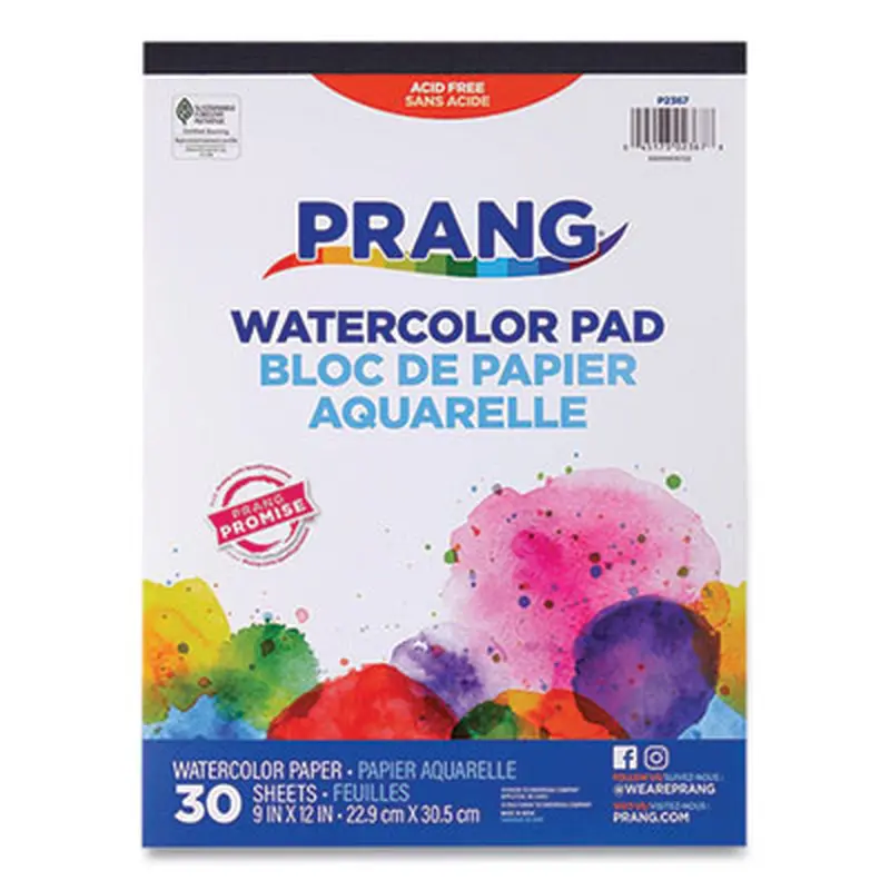 Prang Watercolor Paper Pad, Unruled, White/Multicolor Cover, 30 White 9 x 12 Sheets - Lab & Design Pads | Prang