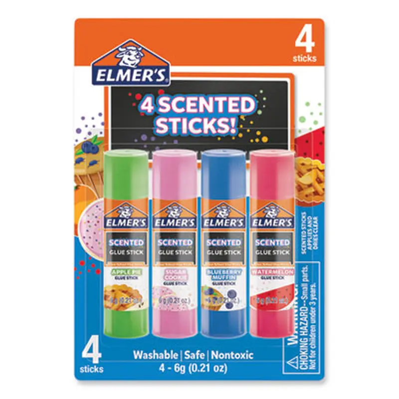Scented Glue Sticks, 0.21 oz, Dries in Assorted Colors, 4 Scents - Glue | Elmer's