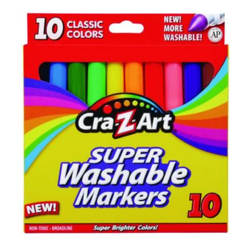 Super Washable Markers, Broad Bullet Tip, Assorted Colors, 10/Set - Markers | Cra-Z-Art