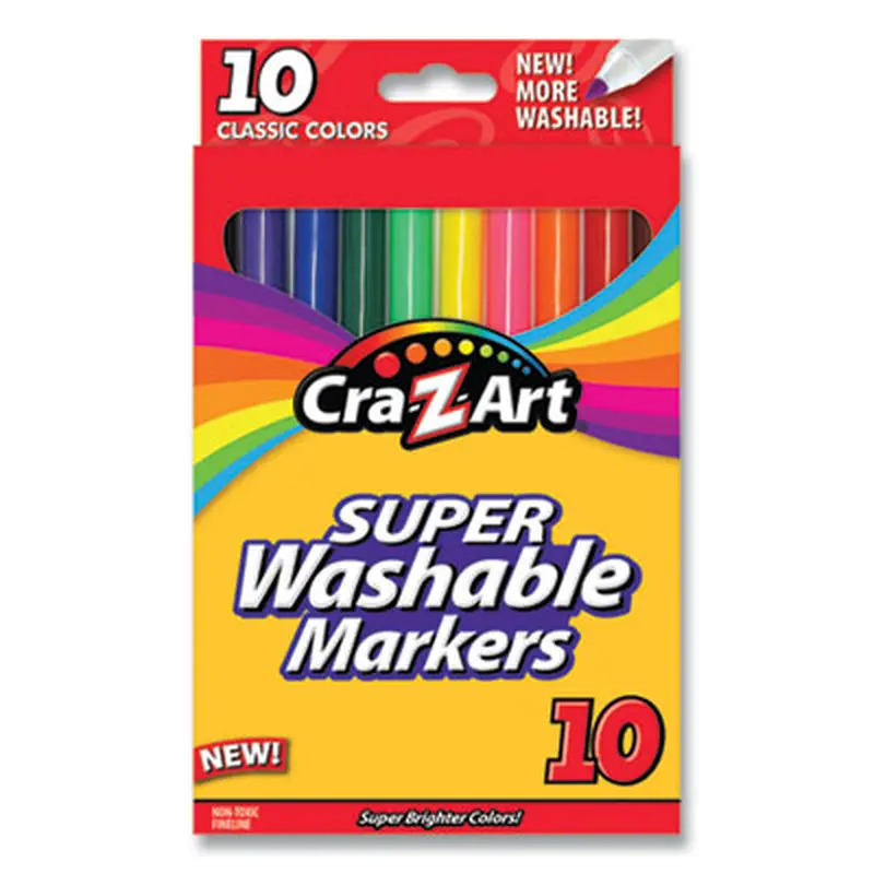 Super Washable Markers, Fine Bullet Tip, Assorted Colors, 10/Set - Markers | Cra-Z-Art