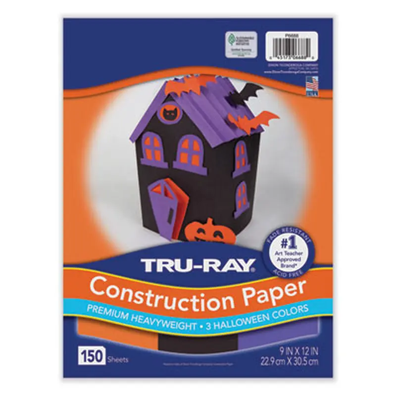 Tru-Ray Construction Paper, 70 lb Text Weight, 9 x 12, Assorted Halloween Colors, 150/Pack - Art & Design Paper | Pacon
