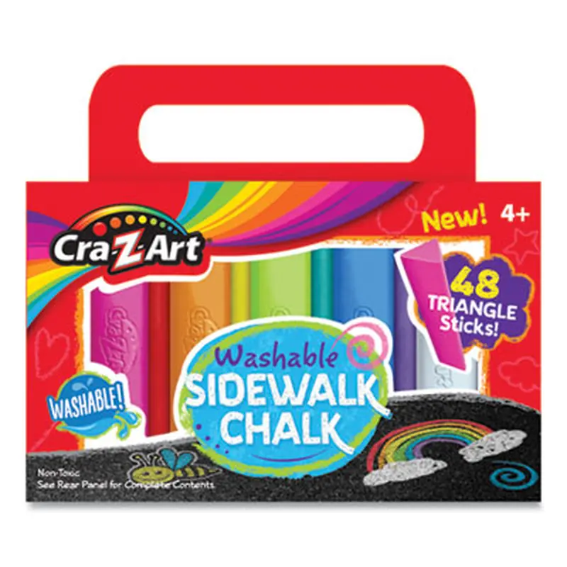 Washable Sidewalk Chalk, Triangle Shaped, 12.63", 48 Assorted Bright Colors, 48 Sticks/Set - Art Chalk | Cra-Z-Art