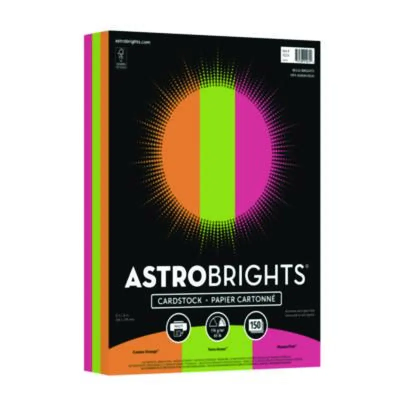 Color Cardstock -"Bright" Assortment, 65 lb Cover Weight, 8.5 x 11, Assorted, 150/Pack - Art & Design Paper | Astrobrights