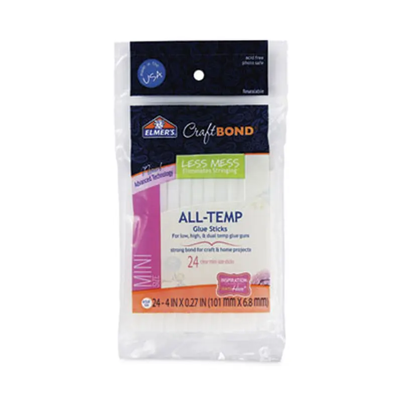 CraftBond Less Mess All-Temp Glue Sticks, 0.27" x 4", Dries Clear, 24/Pack - Glue Gun Sticks | Elmer's