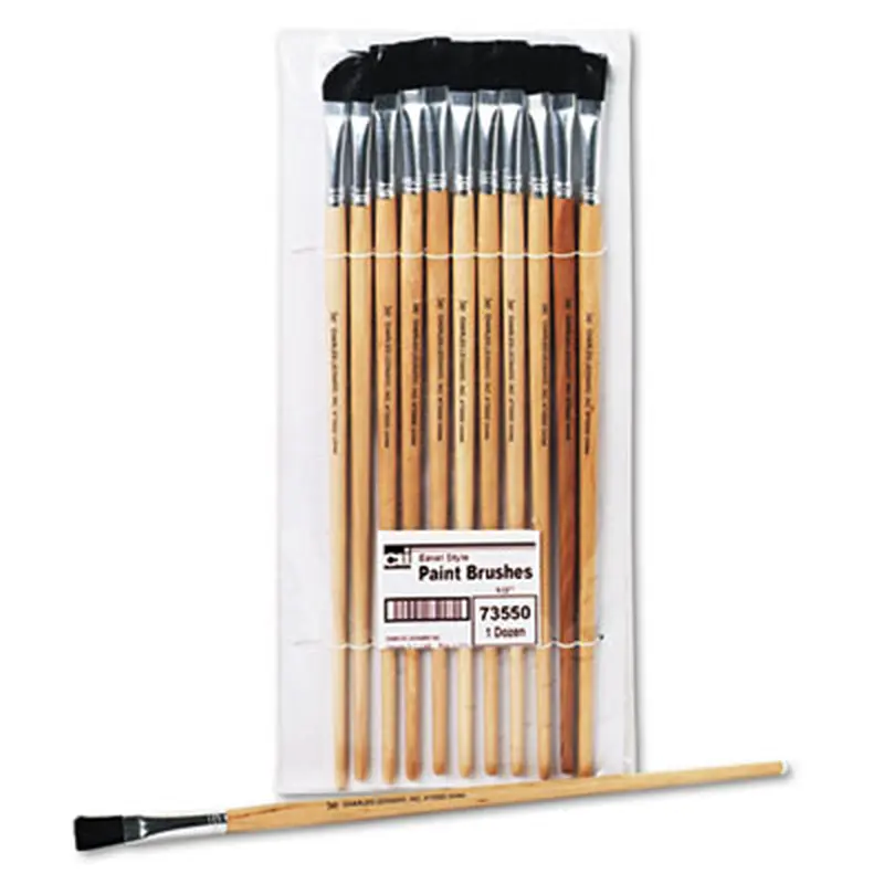 Long Handle Easel Brush, Size 12, Natural Bristle, Flat Profile, 12/Pack - Paint Supplies | Charles Leonard