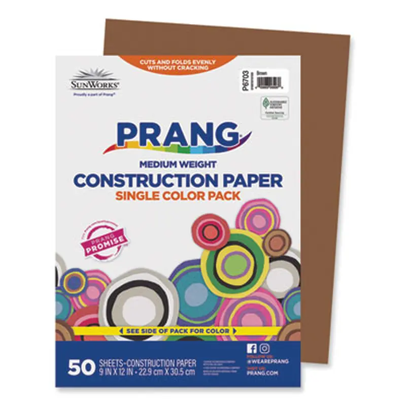 SunWorks Construction Paper, 58 lb Text Weight, 9 x 12, Brown, 50/Pack - Art & Design Paper | Prang