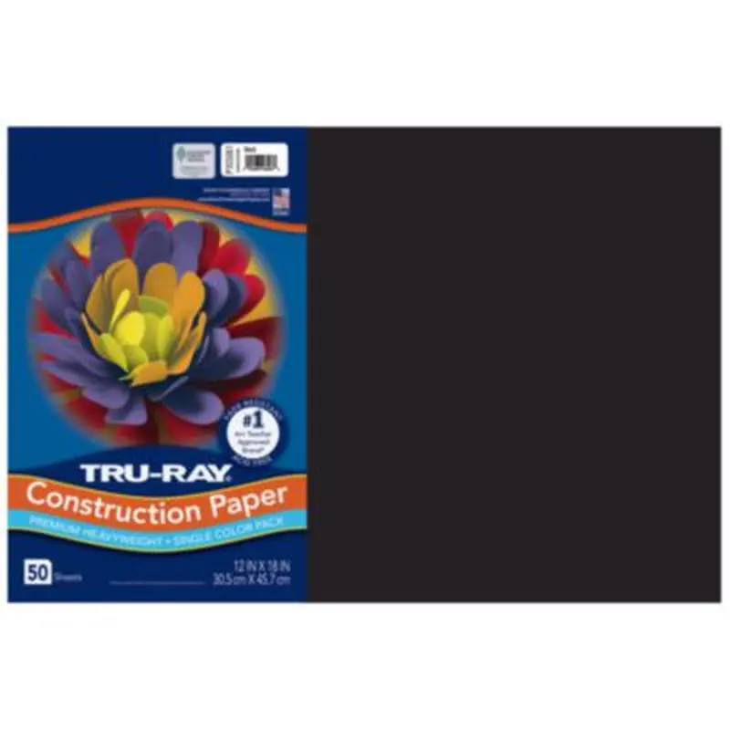 Tru-Ray Construction Paper, 76 lb Text Weight, 12 x 18, Black, 50/Pack, 25 Packs/Carton - Art & Design Paper | Pacon