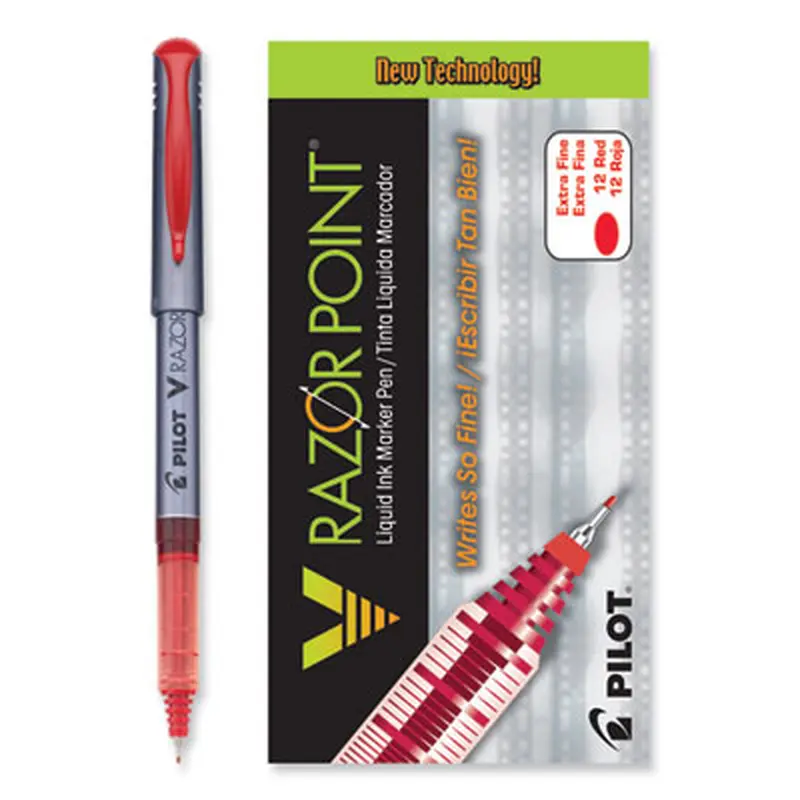 V Razor Point Liquid Ink Porous Point Pen, Stick, Extra-Fine 0.5 mm, Red Ink, Gray/Translucent Red Barrel, Dozen - Pens | Pilot