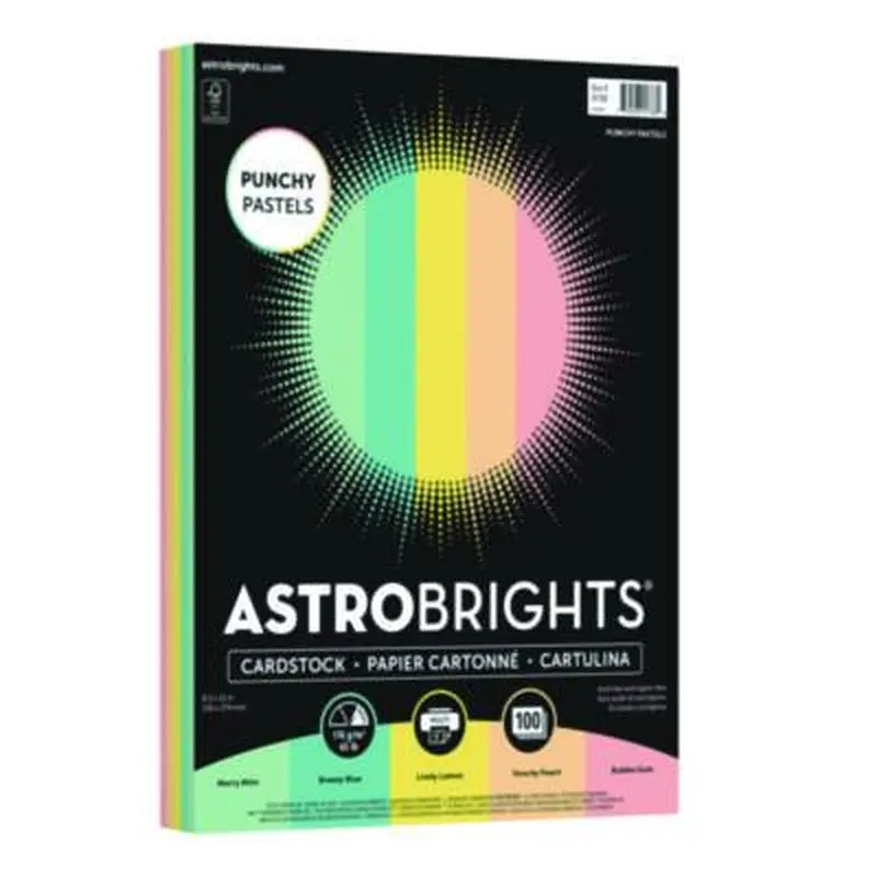 Color Cardstock -"Punchy Pastels" Assortment, 65 lb Cover Weight, 8.5 x 11, Assorted, 100/Pack - Art & Design Paper | Astrobrights