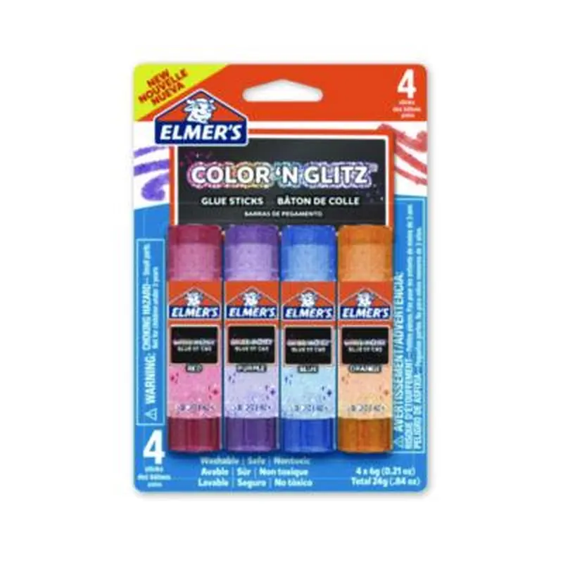 Glitter Glue Sticks, 0.21 oz, Applies Assorted Colors, Dries Clear Glitter, 4/Pack - Glue | Elmer's