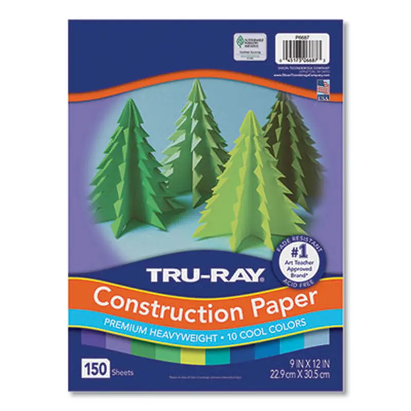 Tru-Ray Construction Paper, 76 lb Text Weight, 9 x 12, Cool Assorted Colors, 150/Pack - Art & Design Paper | Pacon